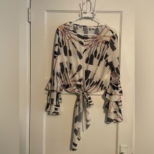 Elegant Chain Pattern Tie-Front Blouse